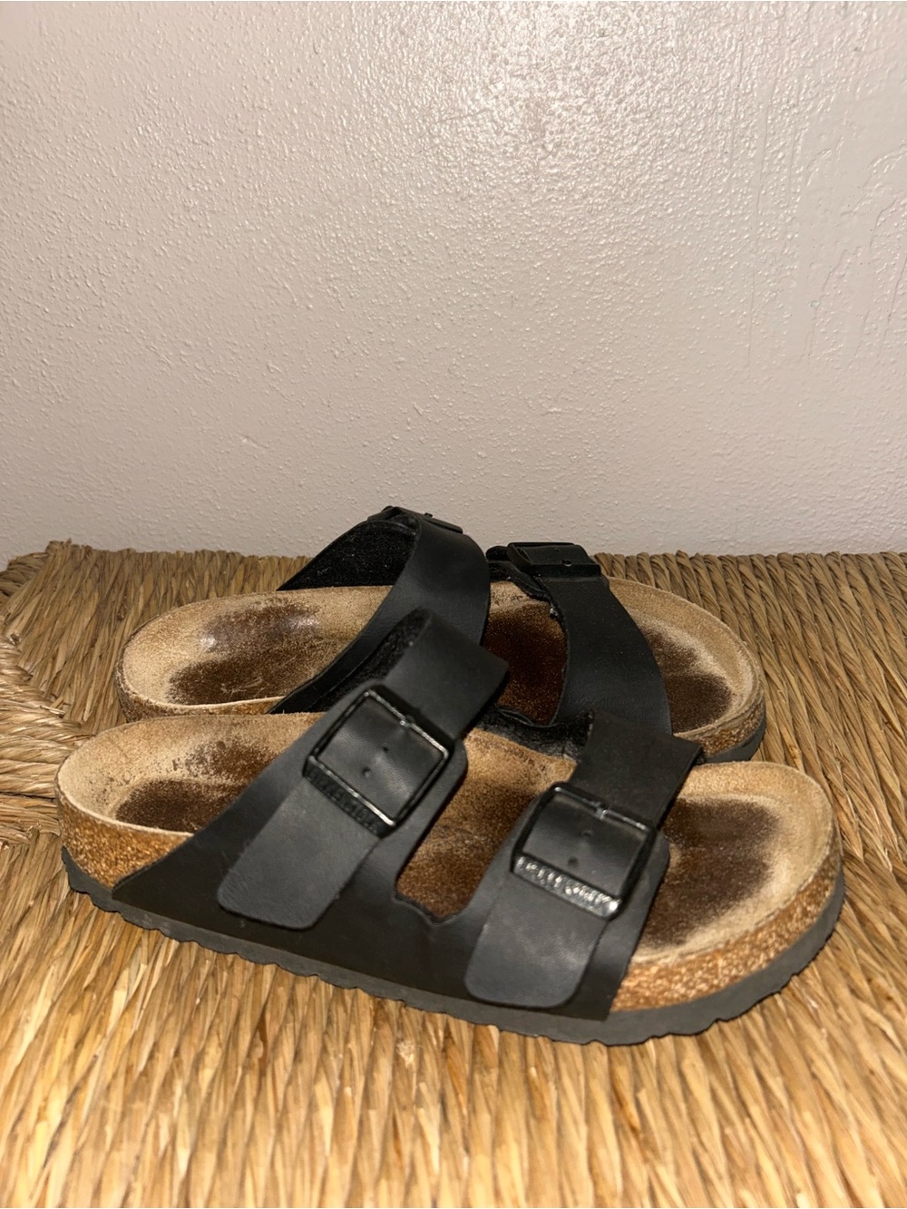 birkenstock black two strap sandals